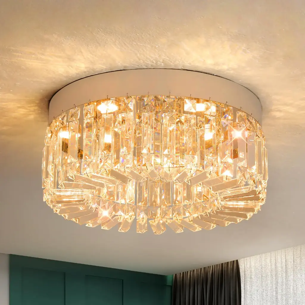 Luxury Modern Round Crystal & Stainless Chandelier Flush Mount Ceiling Light XH800-J